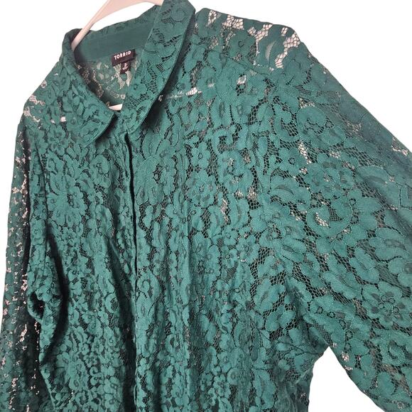 Torrid Lace Madison Button Down Blouse Plus Size 2X Holiday Career Work Office - Picture 6 of 10